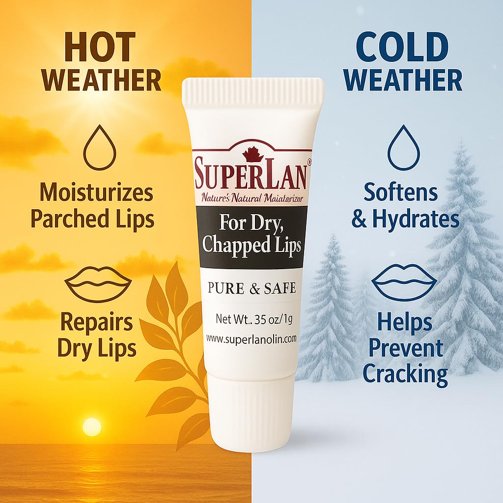 Organic Lanolin Lip Balm - Lip Repair for Hot/Dry Weather - Natural Nipple Cream Lanolin - Moisturizer for cracked lips - Hydrating lip care - Ultra pure jojoba oil - Kosher chapstick (0.35 Oz)