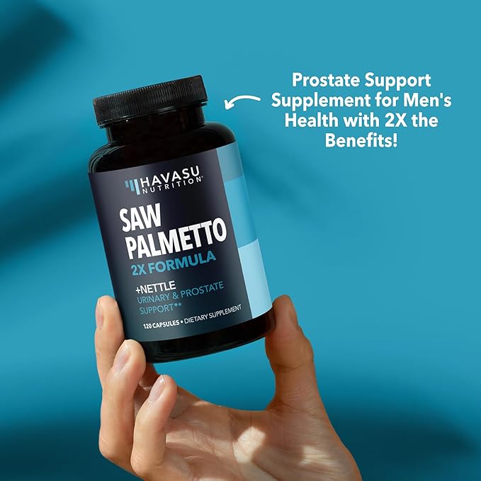 Saw Palmetto with Stinging Nettle Extract - 2X Formula Saw Palmetto Prostate Support Supplement for Men's Health - DHT Blocker for Men to Support Hair, Bladder and Prostate Health - 2 Month Supply