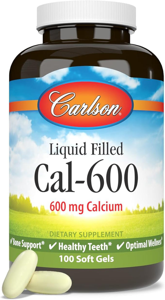 Carlson - Cal-600, 600 mg Calcium, Bone Support, Healthy Teeth & Optimal Wellness, 100 Softgels