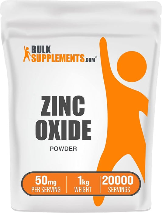 BulkSupplements.com Zinc Oxide Powder - Zinc 40mg, Zinc Oxide Supplement, Zinc Powder for Immune Support - Gluten Free, 50mg per Serving, 1kg (2.2 lbs) (Pack of 1)