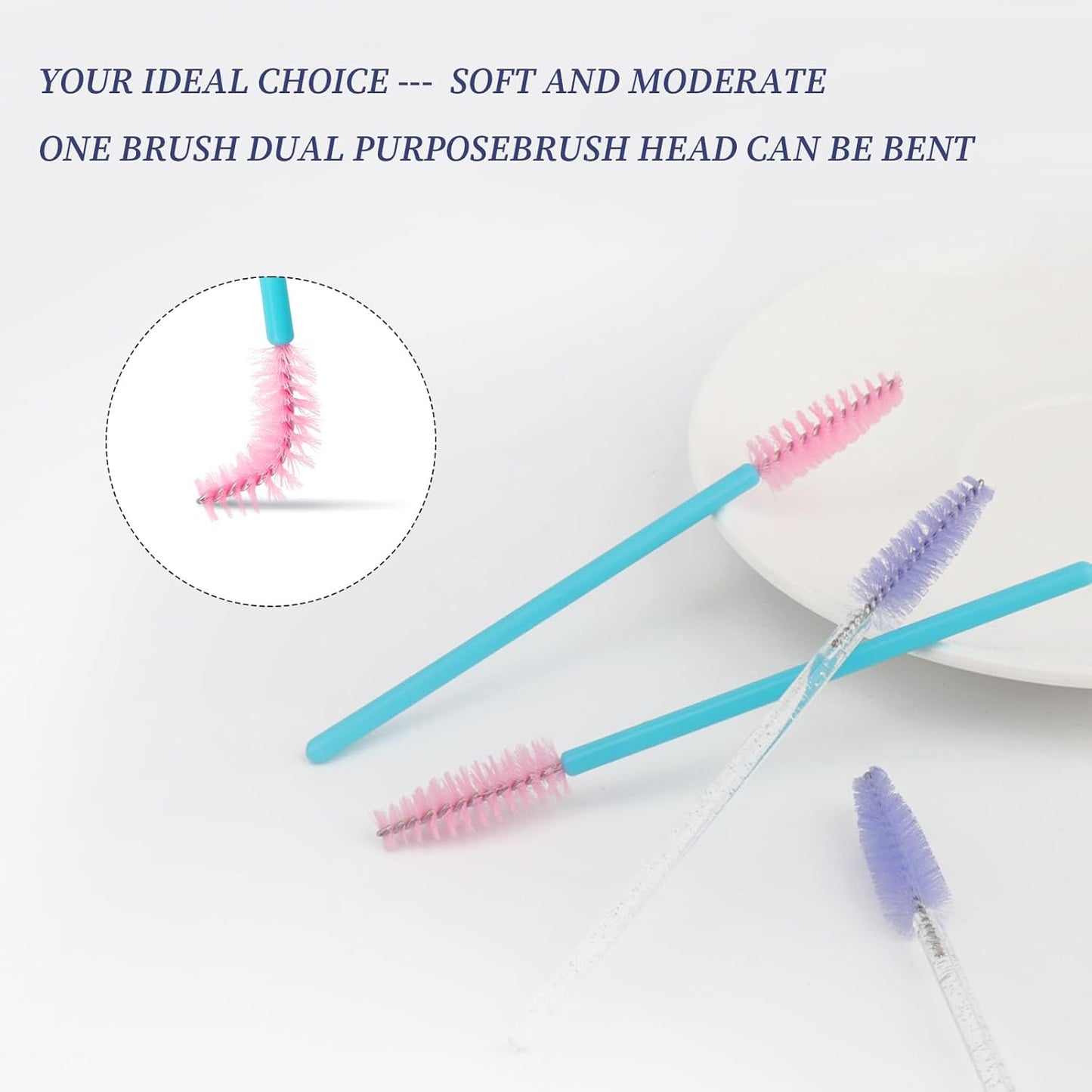 300PCS Disposable Mascara Wands Spoolie Brush Crystal Eyebrow Brushes Eyelash Extension Applicator Makeup Kits(Purple/Blue Pink)