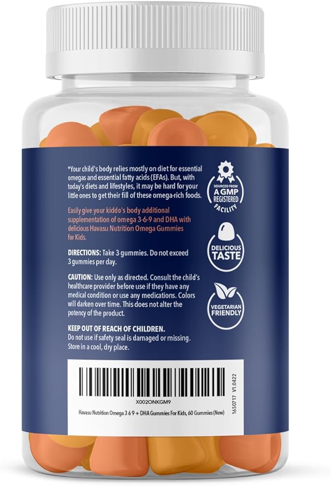 Omega 3 Kids Gummies | Omega 3-6-9 Vegetarian Plant-Based Fish Oil for Kids | EPA + DHA for Kids 2+ | Body & Brain Development | No Fishy Taste | Lemon & Orange Flavors | 60 Vegan Fish Oil Gummies