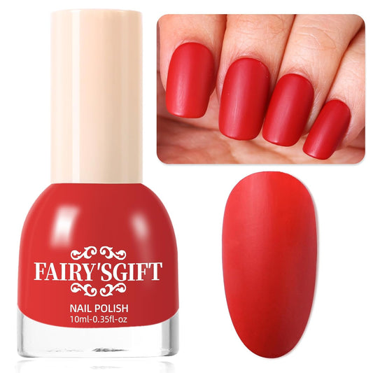 Matte Nail Polish Quick Dry Nail Lacquer for Nail Art Varnish, Mist Effect Matte Finish Velvet Nail Polish, 0.35 fl oz (Pure Red-17, 10 ML)