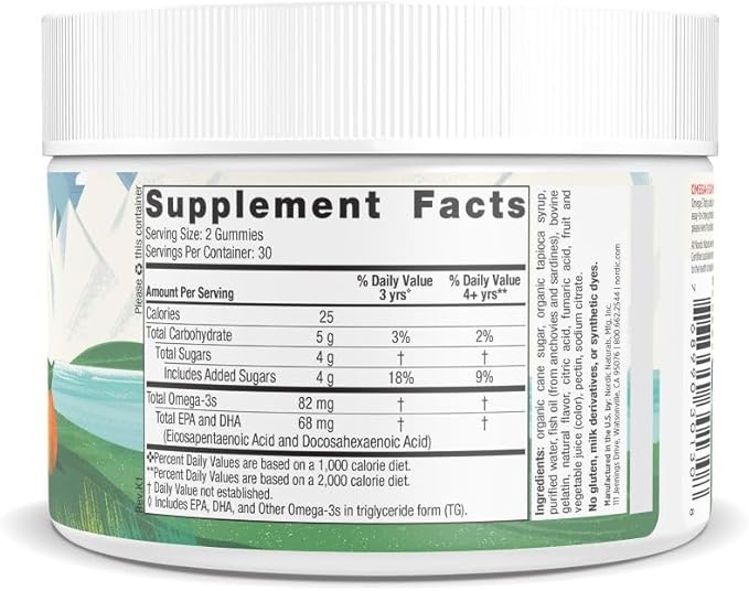 Nordic Naturals Nordic Omega-3 Gummies, Tangerine - 60 Gummies - 82 mg Total Omega-3s with EPA & DHA - Non-GMO - 30 Servings