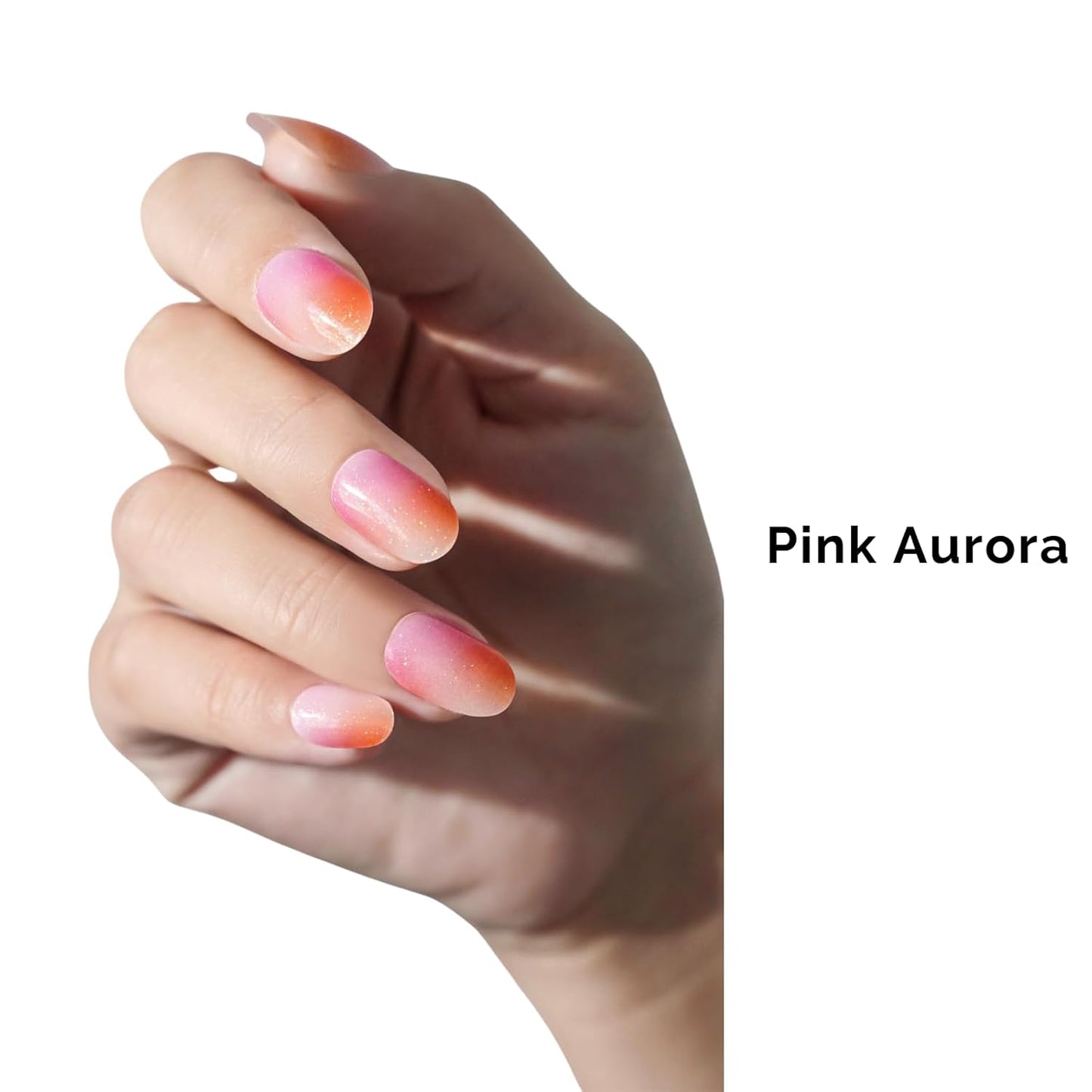 Semi Cured Gel Nail Strips - NAILOG 34 Pcs Nude Pink Gel Nail Stickers Extra Long Nail Wraps with Glossy Gel Finishing for Spring Summer, Pink Aurora