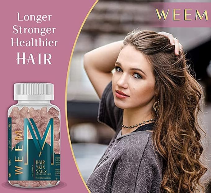 WEEM Hair Skin and Nails Gummies - Supports Healthy Hair - Vegan biotin Vitamins for Women & Men Supports Faster Hair Growth, Stronger Nails, Healthy Skin, Extra Strength (3)