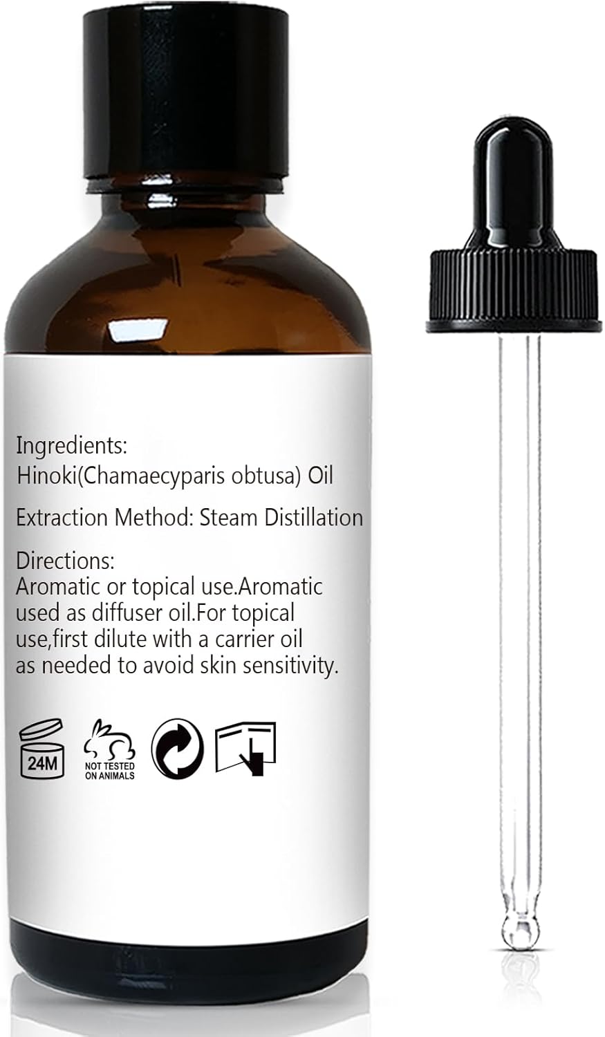Hinoki Essential Oil 1 Oz – 100% Pure Natural Hinoki Oil for Diffuser, Skin, Hair, Massage & DIY, Refreshing Woodsy Aroma