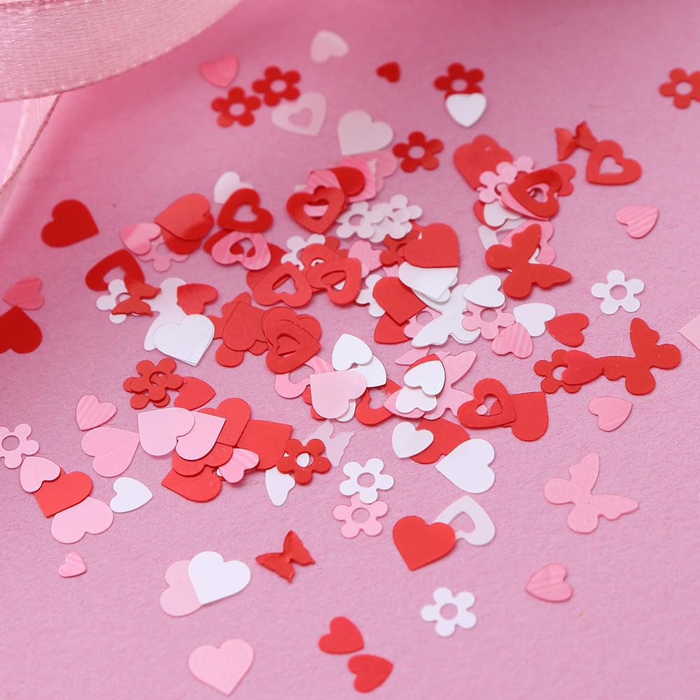 Valentine's Day Nail Art Glitters Sequins, 3 Boxes Holographic Hearts Nail Art Flakes Red Heart Glitter Sticker Decals Mixed Color Hearts Nail Sequins for Manicure DIY Decorations 36 Styles