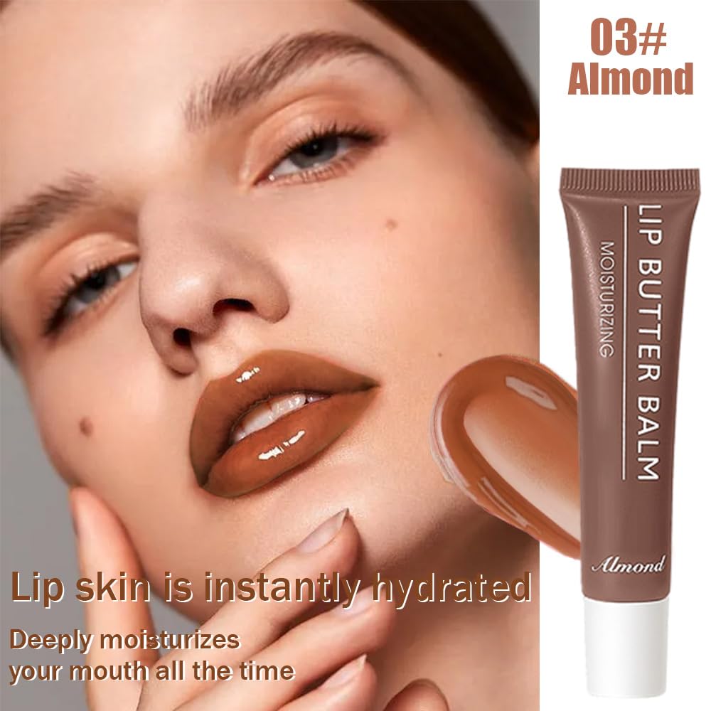Summer Hydrating Lip Butter Balms Lip Gloss,Natural Vegan Lip Balm Tinted for Instant Moisture,Shine,Hydration Brown-Tinted,Soothes & Softens Dry Lips,Bálsamo labial hidratante 03#Almond (0.5 Fl Oz)