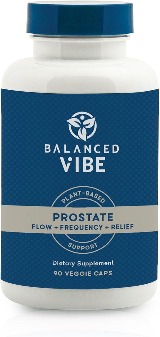 Balanced Vibe 11-in-1 Prostate Support Supplement for Men’s Health | Organic Prostate Formula | Less Bathroom Trips, Better Sleep | Pygeum and Saw Palmetto Prostate Complex w Beta-Sitosterol(90ct)