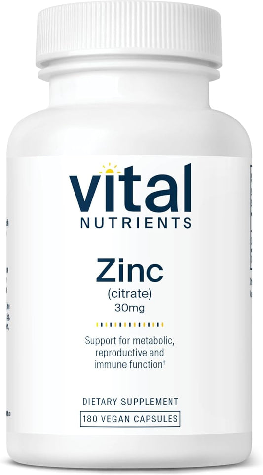 Vital Nutrients Zinc Citrate 30mg | Easily Absorbed Immune Support Supplement* | Vegan Zinc Supplement | Gluten, Dairy, Soy Free | Non-GMO | 30mg | 180 Capsules