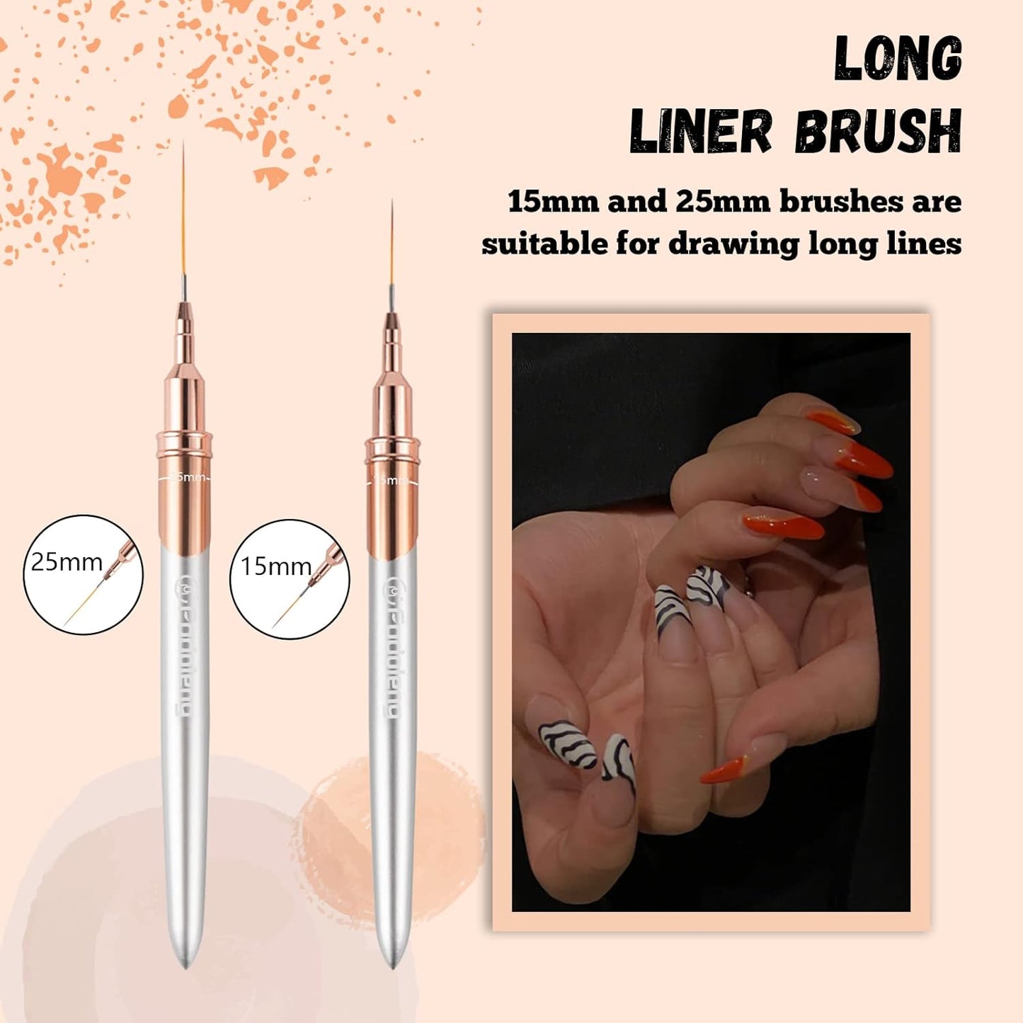 Liner Brush for Nails, 6Pcs Thin Nail Art Brushes Professional Nail Detail Brush for Gel Polish Sizes 5/7/9/11/15/25mm (Silver and Golden)