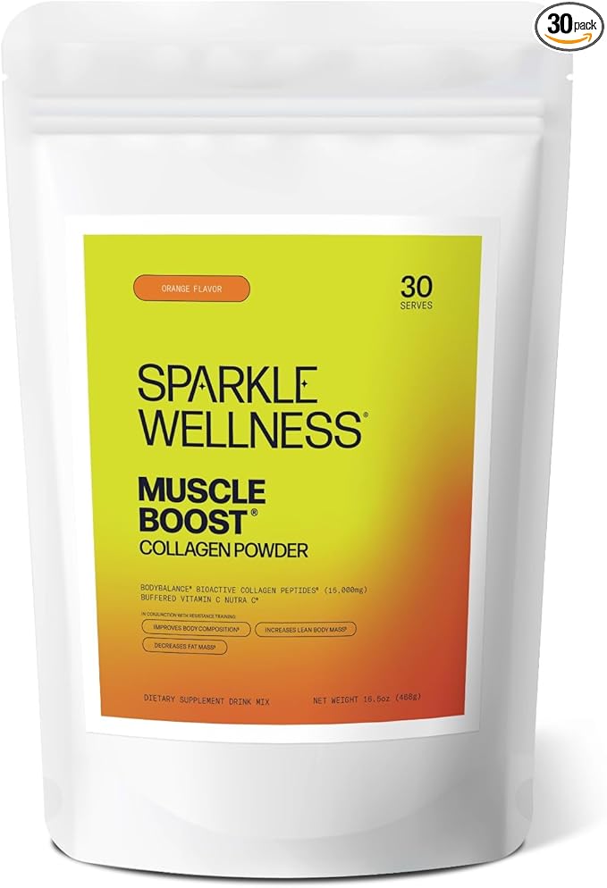 Muscle Boost (Orange) [30-Serves] | Collagen Supplement Powder with Hydrolyzed BODYBALANCE Collagen Peptides & Buffered Vitamin C | Improves Body Composition