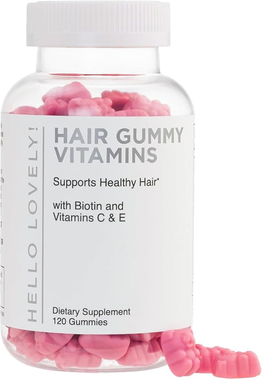Hello Lovely! Hair Vitamins Gummy with Biotin 5000 mcg Vitamin E & C Support Hair Growth, Premium Vegetarian Non-GMO, for Stronger Beautiful Hair, Skin & Nails Supplement - 120 Bear Gummies