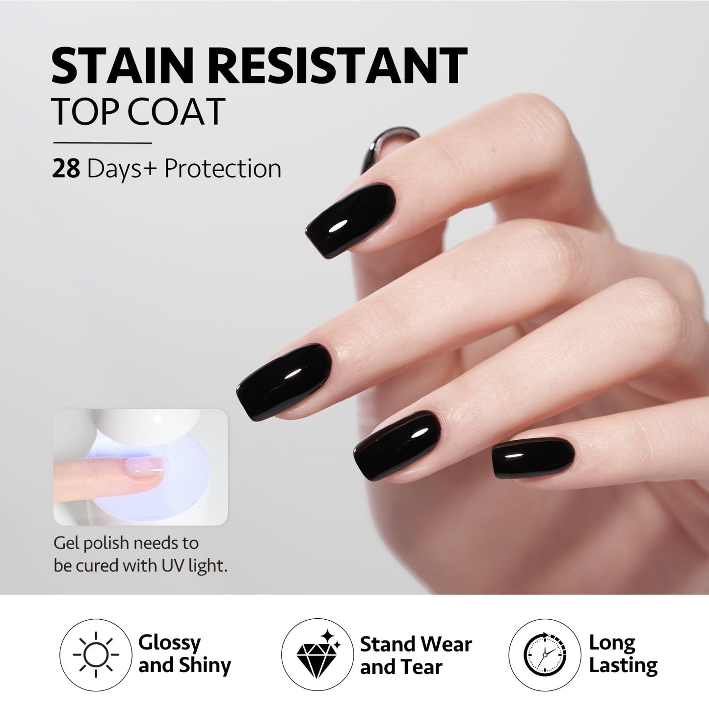 GAOY Stain Resistant Gel Top Coat, 16ml No Wipe Clear Finish for Gel Nail Polish, High Gloss Varnish for Long Lasting UV Light Cure Nail Art DIY