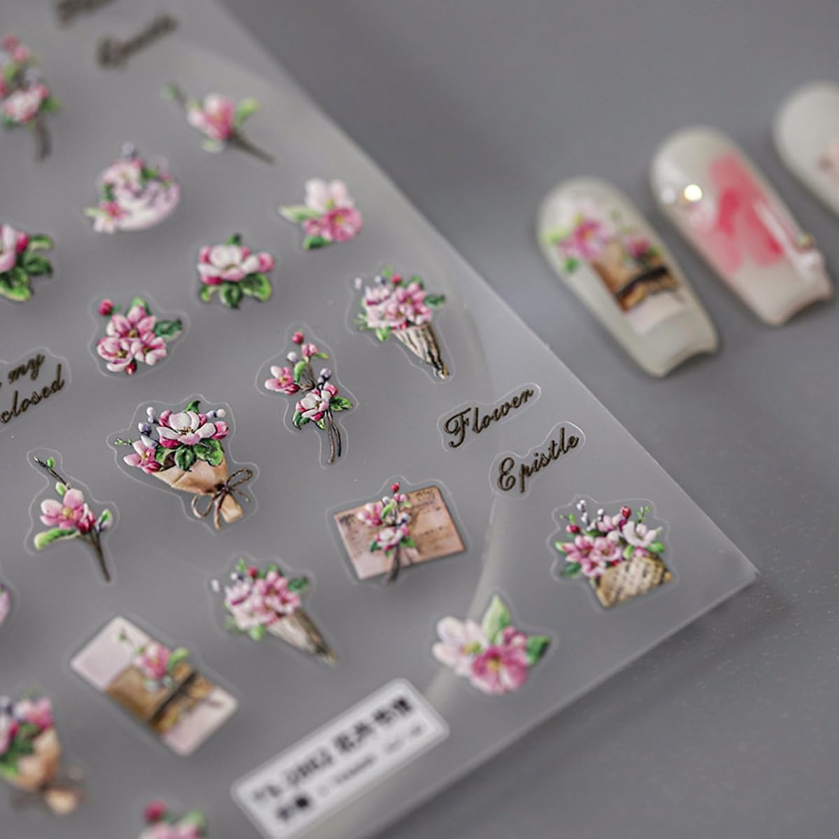 5D Embossed Flower Nail Stickers for Nail Art Letter Floral Nail Decals Retro Stickers for Nails Designs Self Adhesive Nail Art Supplies & Decorations for Women Girls 1 Sheet