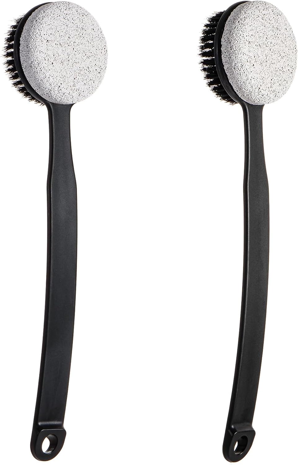 Pumice Stone for Feet with Long Handle (Double-Faced Curved Handle,Black, Count, 2.0)