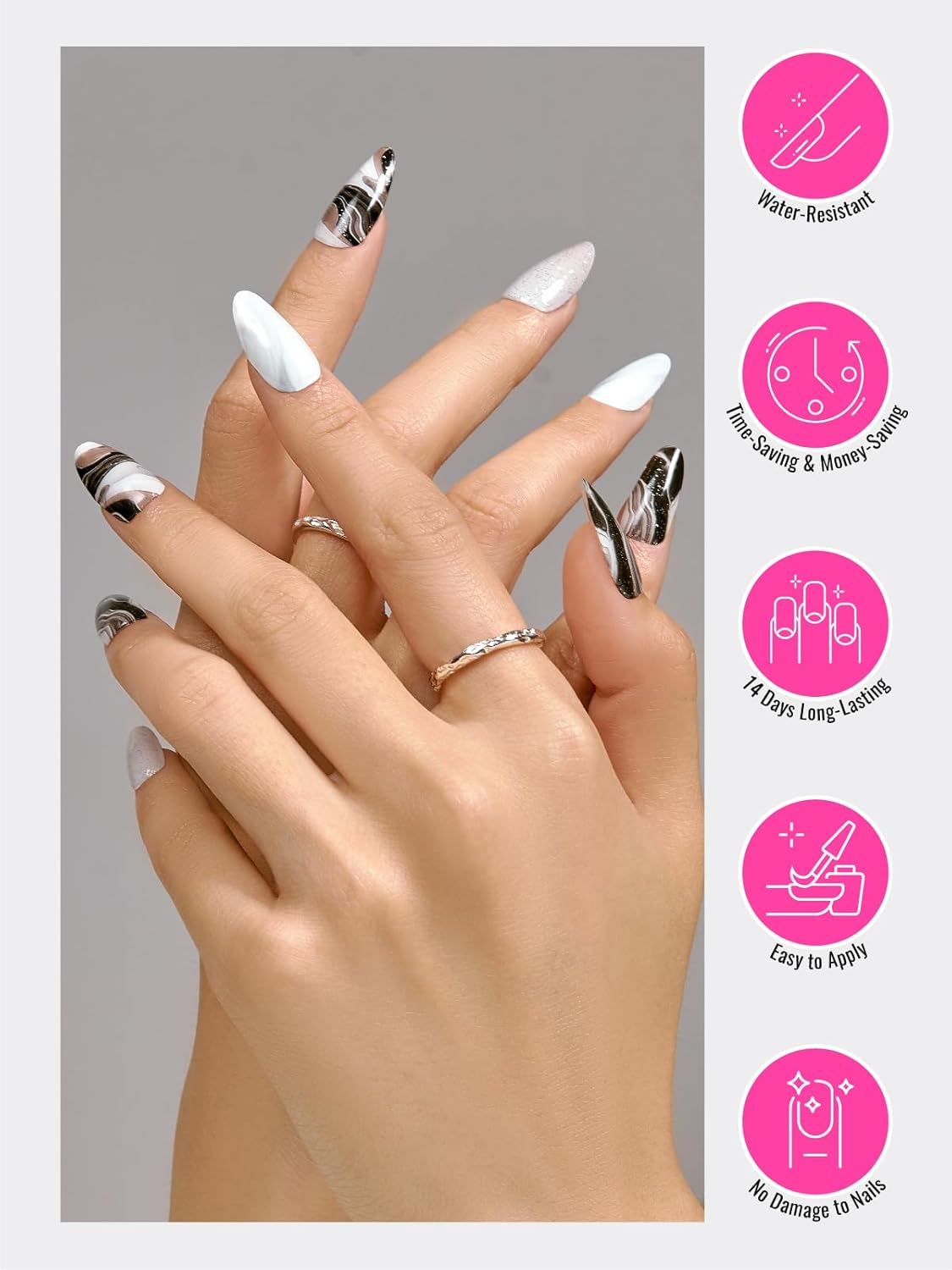 Semi Cured Gel Nail Strips, 30pcs Gel Nail Wraps, Easy to Apply, 2 Weeks Long Lasting (Secret Marble)