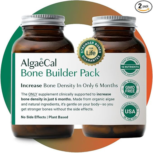 AlgaeCal - Bone Builder Pack for Bone Density Increase, Clinically Supported Plant Based Calcium Supplement & Strontium, Vitamins K2 (100mg), D3 (1600 IU), Magnesium & 16 nutrients for Bone Health