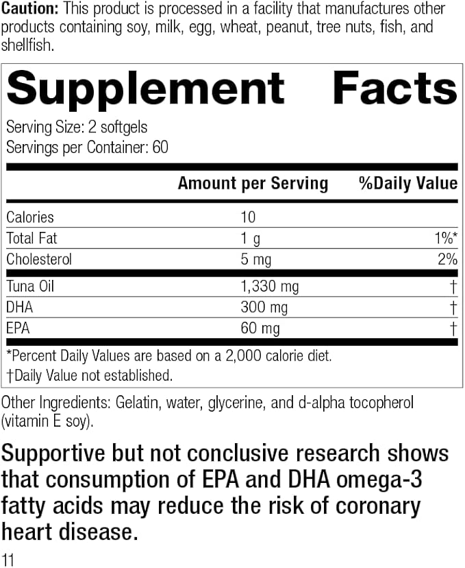 Standard Process Tuna Omega-3 Oil EPA and DHA - Whole Food Support, Brain Health and Brain Support, Eye Health, Skin Health and Hair Health with Tuna Oil - Gluten Free - 120 Softgels