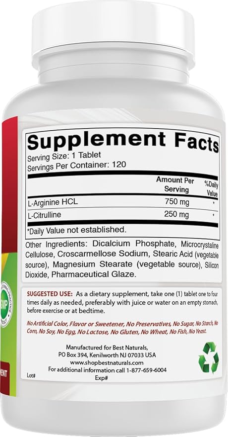 Best Naturals Arginine Citruline Complex 1000 Mg 120 Tablets