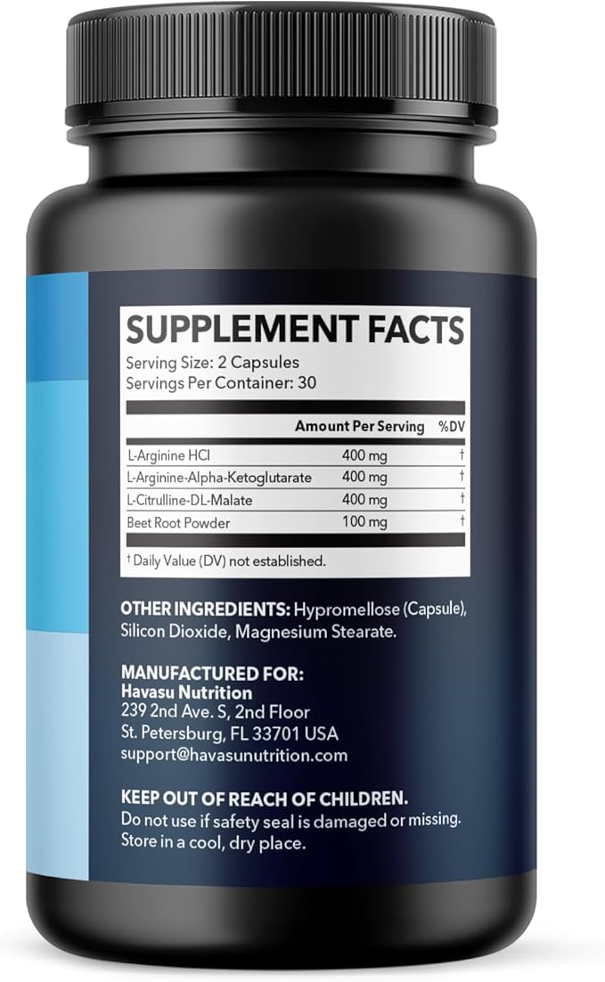 L-Arginine Capsules for Active Males - 60 Count, Non-GMO, 1200mg Blend of L Arginine and L Citrulline - Arginine Supplement for Enhanced Performance - L Arginine for Muscle Support
