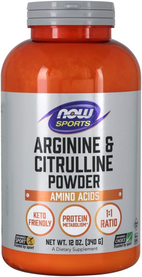 NOW Foods Sports Nutrition, Arginine & Citrulline Powder, 1:1 Ratio, Amino Acid, 12-Ounce