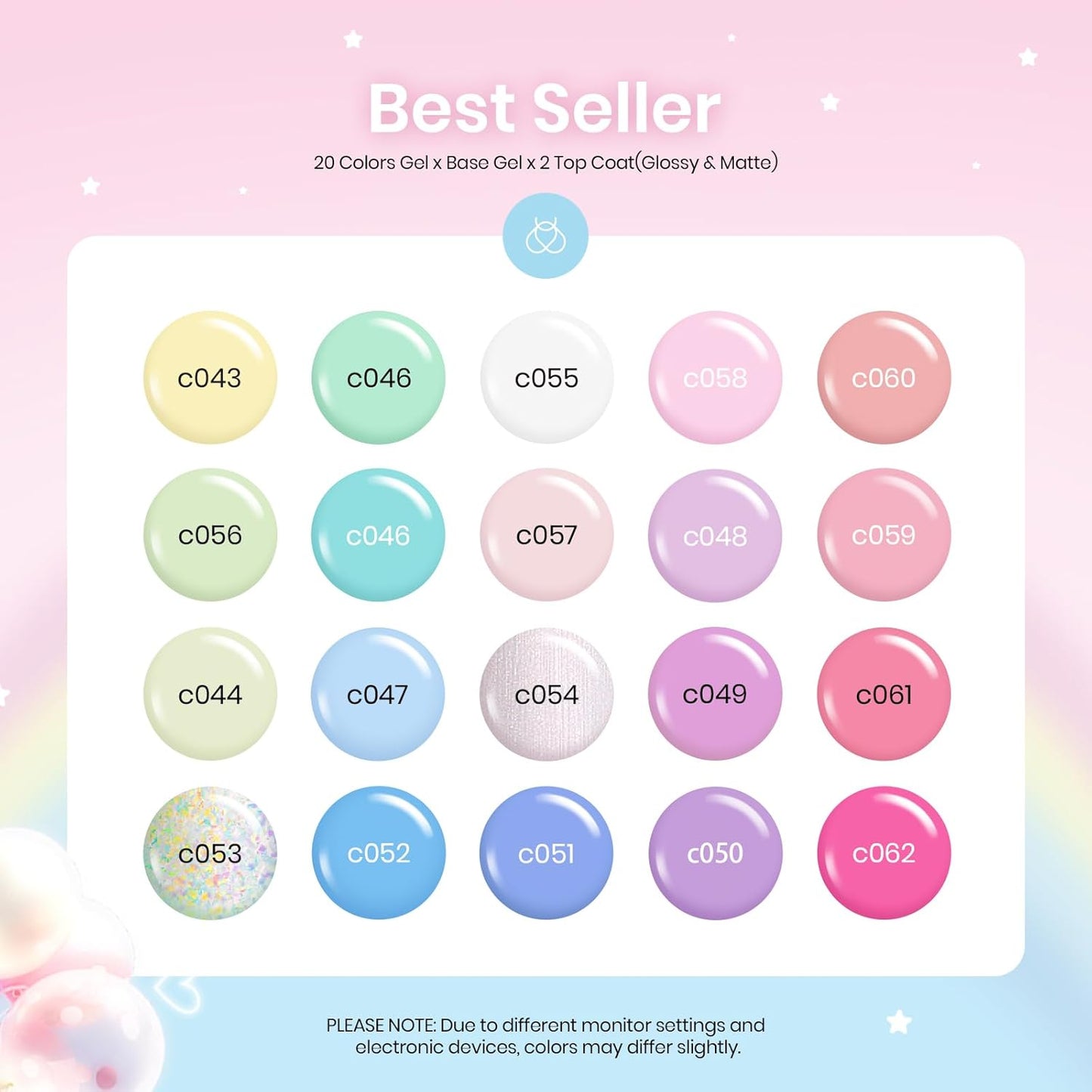 beetles Gel Polish Nail Set 20 Colors Spring Pastel Girly Sparkle Glitter Uv Gel Dreamy Town Collection Macaroon Bright Pastel Nail Manicure Kit with 3Pcs Base Top Coat Gift for Women