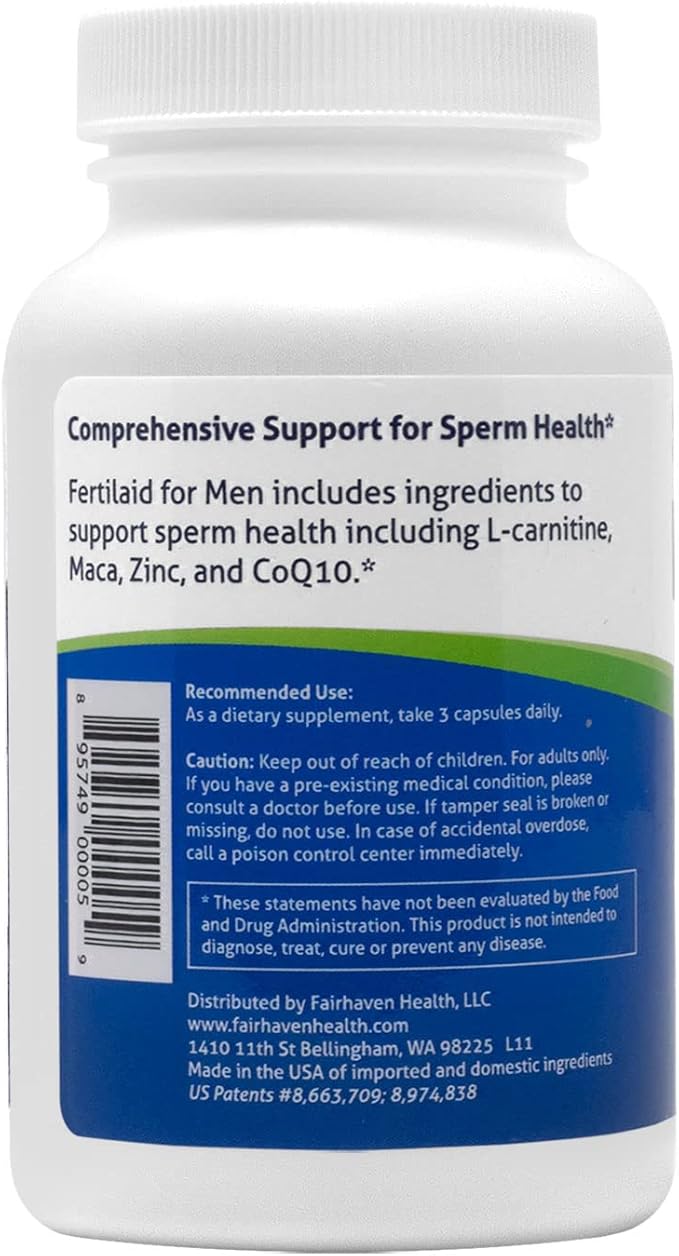 Fairhaven Health 3 Month Supply FertilAid for Men Prenatal Male Fertility Supplement | Count and Motility Support Pre Conception for Him | Fertility Support Includes, Zinc, and Folate | 90 Capsules