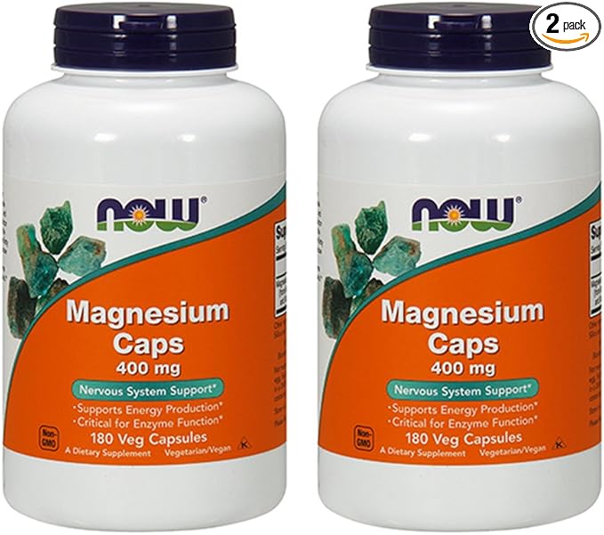 NOW Magnesium 400mg,180 Capsules (Pack of 2)