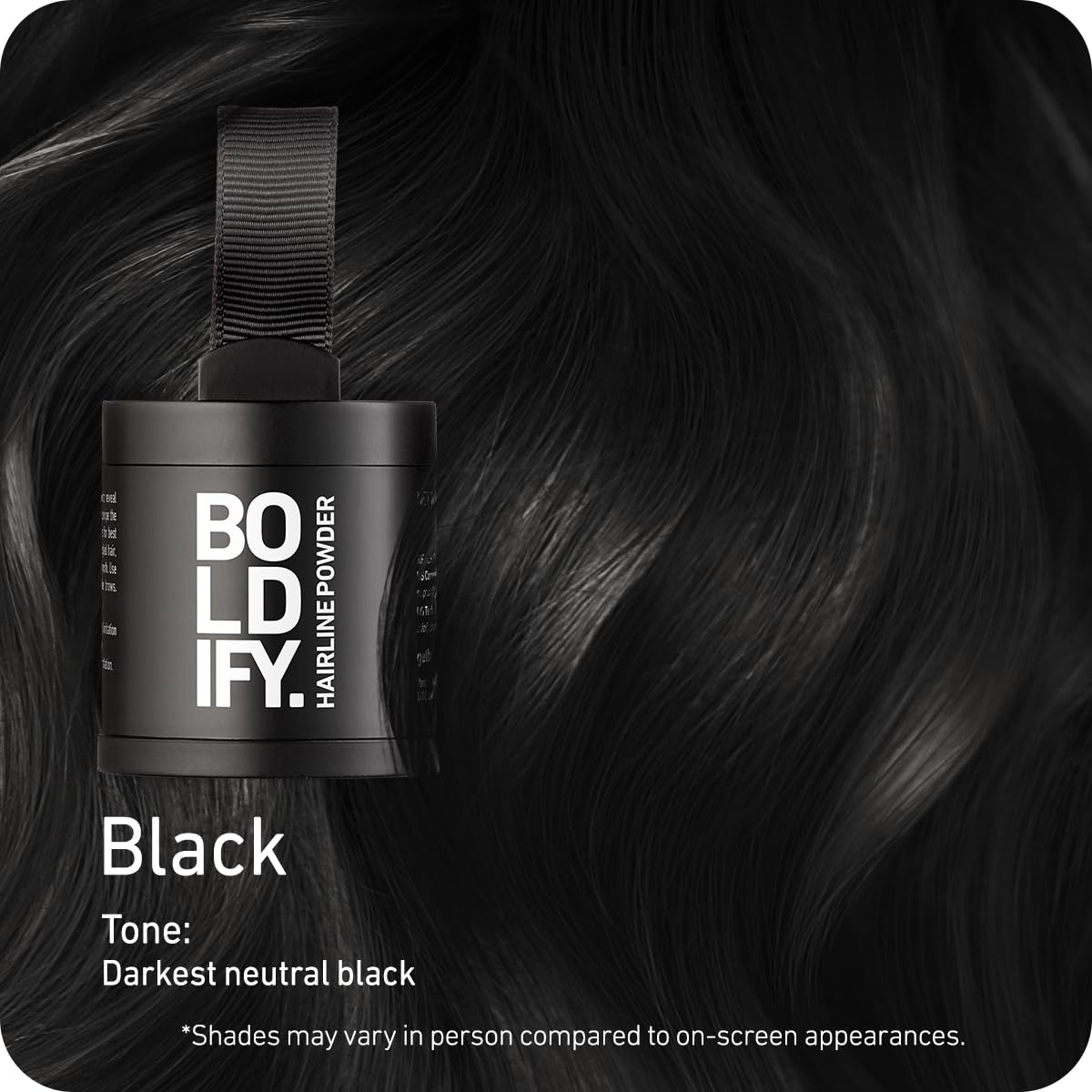 BOLDIFY Hairline Powder (LARGE, 10g) - Root Touch Up Hair Color for Gray Coverage - Bald Spot Concealing Hair Powder for Women & Men - 48-Hour Stain-Proof - Black