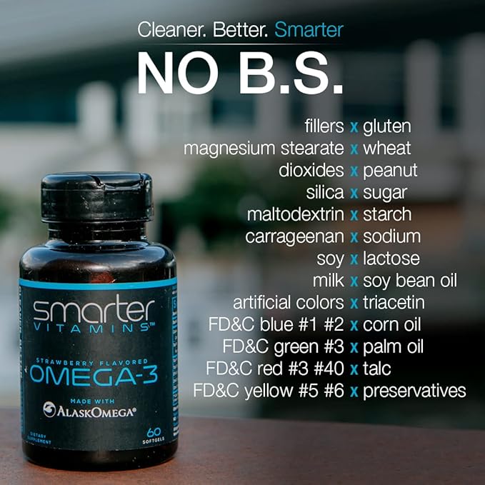 (2 Pack) Smarter Omega 3 Fish Oil, Berry Flavor, Burpless, Tasteless, 2000mg, Potent Triple Strength DHA EPA Brain OMEGA3, Joint & Heart Support, Made with AlaskOmega®