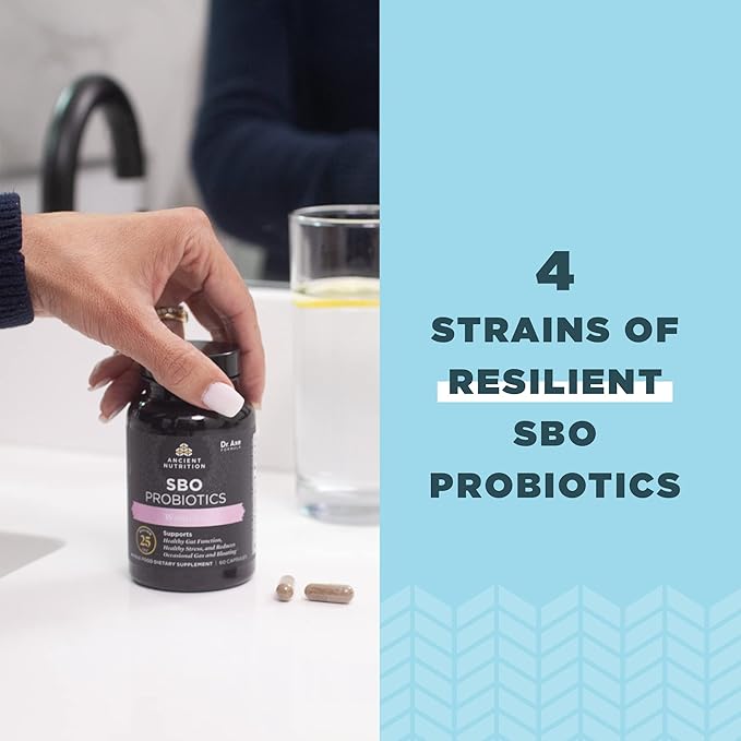 Probiotics for Women by Ancient Nutrition, SBO Probiotics Women's 60 Ct, Digestive and Immune Support, Bloating Relief for Women, Gluten Free, Superfoods Blend, 25 Billion CFUs*