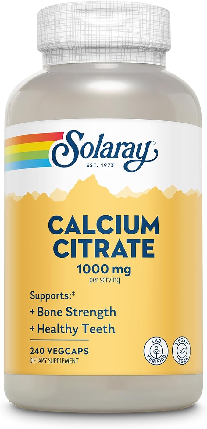 Solaray Calcium Citrate 1000mg - Chelated Calcium Supplement - Supports Bone Strength and Healthy Teeth - Easy to Digest - 60-Day Guarantee, Vegan - 60 Servings, 240 VegCaps