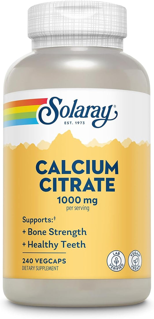 Solaray Calcium Citrate 1000mg - Chelated Calcium Supplement - Supports Bone Strength and Healthy Teeth - Easy to Digest - 60-Day Guarantee, Vegan - 60 Servings, 240 VegCaps