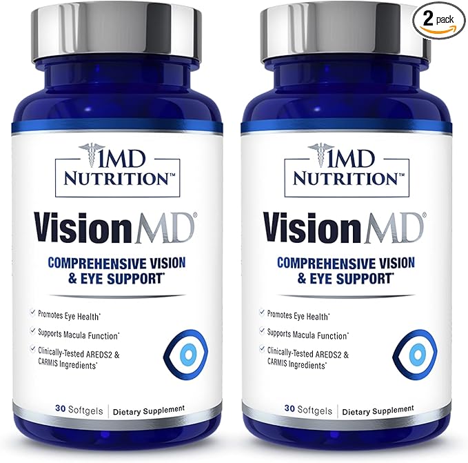 1MD Nutrition VisionMD Eye Vitamin CARMIS - with OptiLut Lutein & Zeaxanthin | Supports Vision Health, Everyday Eye Strain, & Occasional Dry Eye | 60 Softgels (2-Pack)