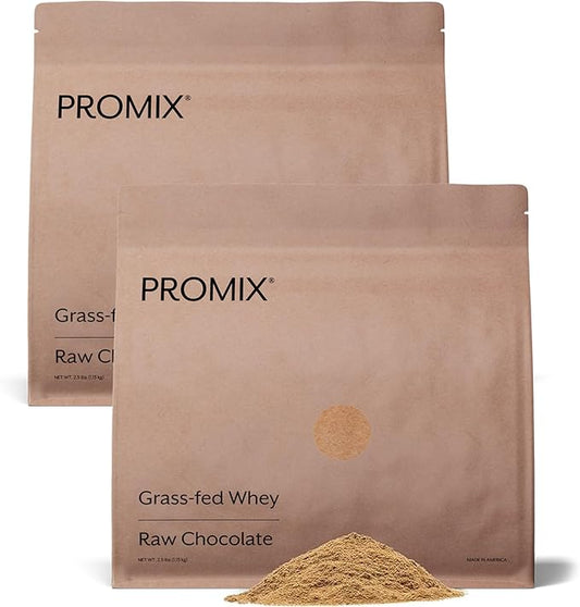 Promix Whey Protein Powder, Raw Chocolate - 5lb Bulk - Grass-Fed & 100% All Natural - ­Post Workout Fitness & Nutrition Shakes, Smoothies, Baking & Cooking Recipes - Gluten-Free & Keto-Friendly