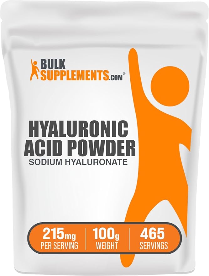 BulkSupplements.com Hyaluronic Acid Powder - Hyaluronic Acid Supplements, Hyaluronic Acid 215mg - Hyaluronic Acid Food Grade, Gluten Free - 215mg per Serving, 100g (3.5 oz) (Pack of 1)