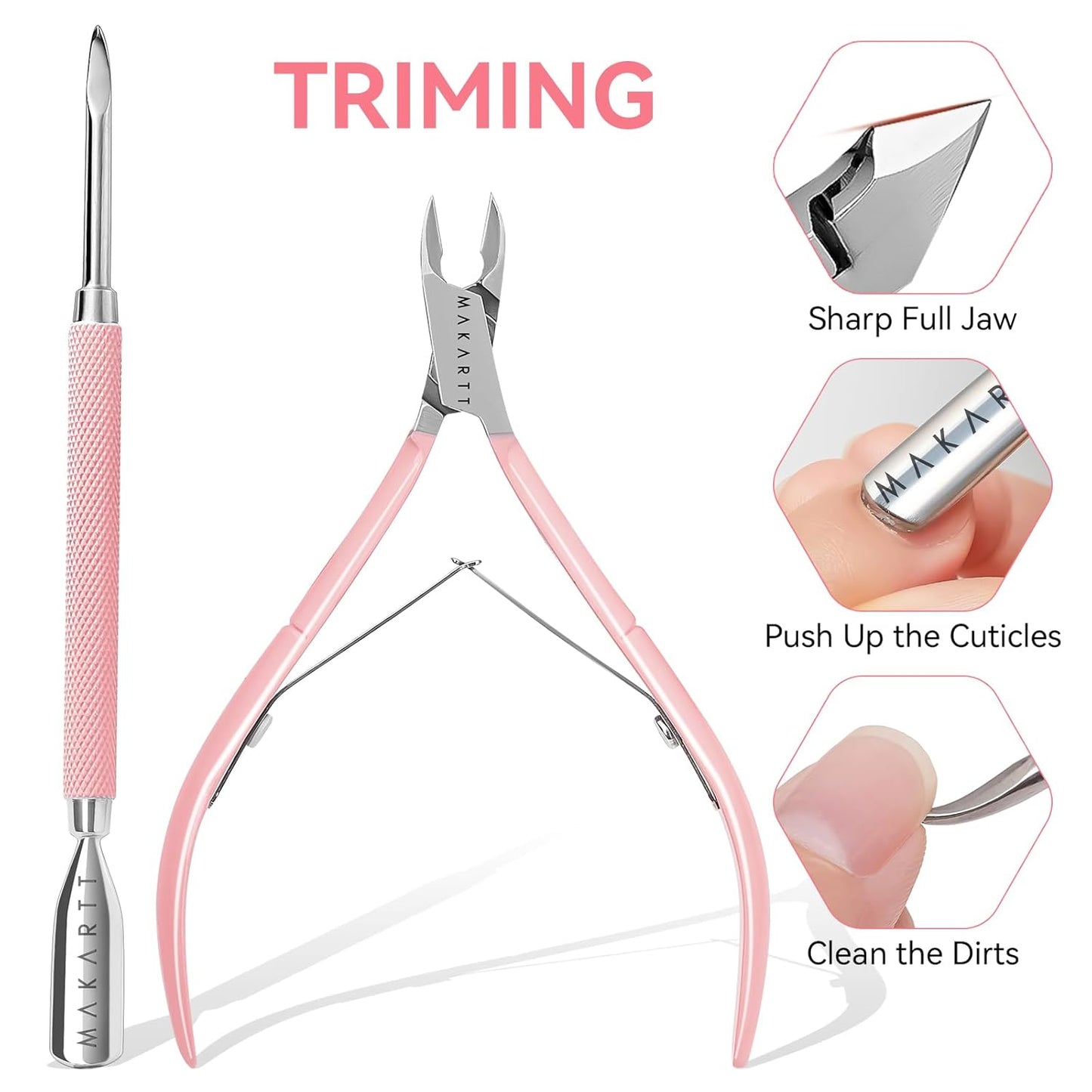 Makartt Nail File and Buffer Set, Pink Basic Prep Kit with Cuticle Clipper, Trimmer, Pusher, Brush, Manicure Care Kit for Natural and Acrylic Nails (7pcs)