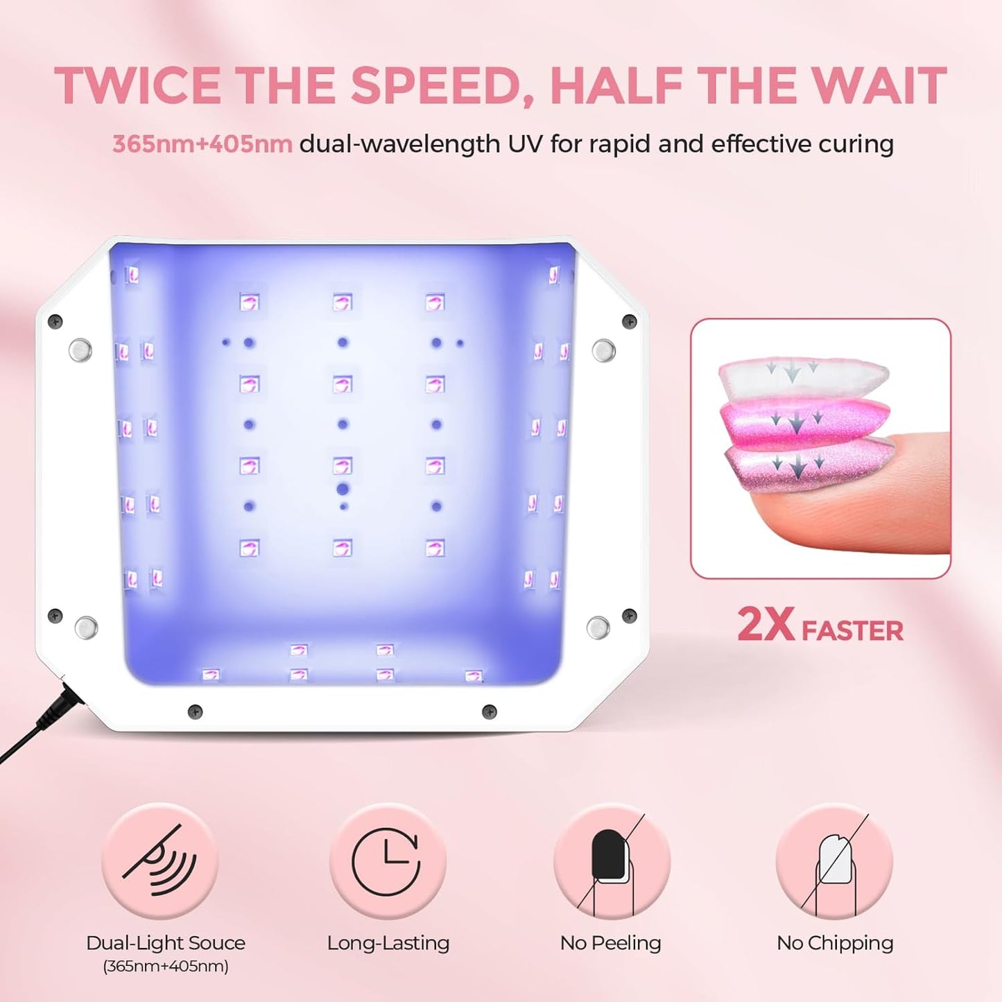 Lavinda 54W Corded UV LED Nail Lamp for Gel Nails - Plug-in Professional Nail Dryer with Fast Curing, 4 Timers, Touch Screen, Compatible with All Gel Polishes (White)