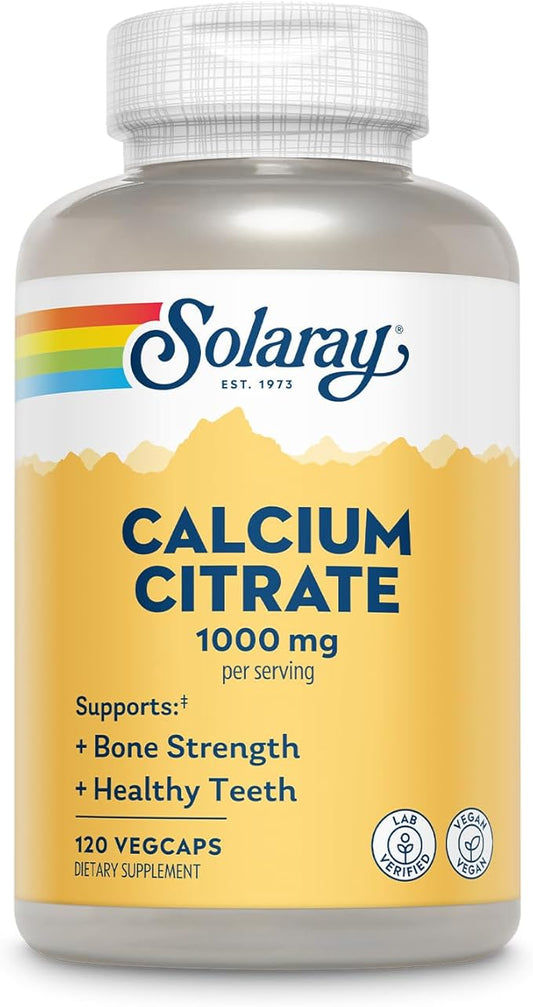 Solaray Calcium Citrate 1000mg - Chelated Calcium Supplement - Supports Bone Strength and Healthy Teeth - Easy to Digest - 60-Day Guarantee, Vegan - 30 Servings, 120 VegCaps
