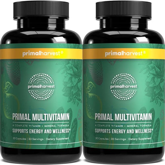 Primal Harvest 2 Pack, Multivitamin for Women and Men Vitamin A, Vitamin C, Vitamin D and E, Vitamin B12, B6, Biotin, Zinc Supplements, 30 Capsules