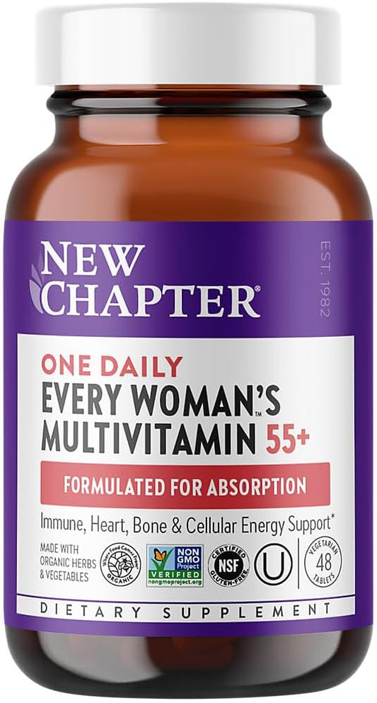 New Chapter Women's Multivitamin 50 Plus for Cellular Energy, Heart & Immune Support with 20+ Nutrients + Astaxanthin - Every Woman's One Daily 55+, Gentle on The Stomach, 48 Count
