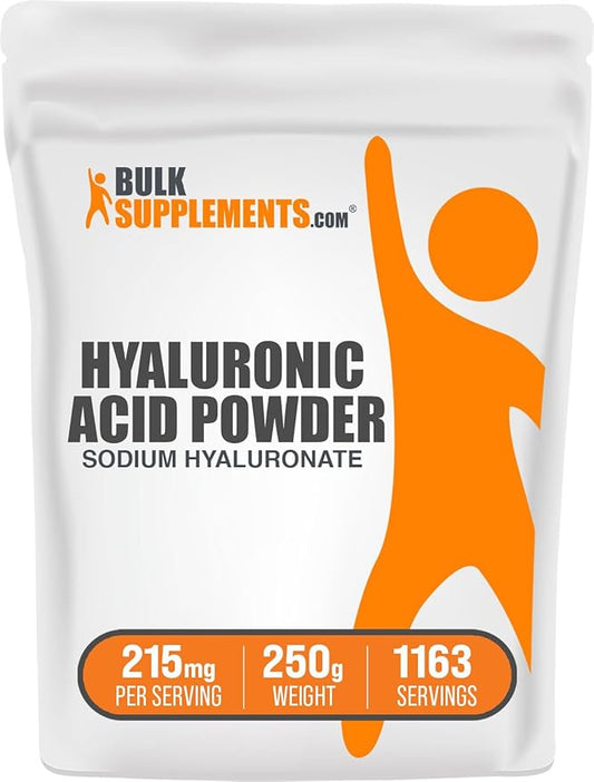BulkSupplements.com Hyaluronic Acid Powder - Hyaluronic Acid Supplements, Hyaluronic Acid 215mg - Hyaluronic Acid Food Grade, Gluten Free - 215mg per Serving, 250g (8.8 oz) (Pack of 1)