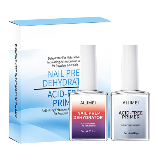 AIJIMEI Professional Natural Nail Prep Dehydration and Acid Free Primer For Acrylic False Nail Tips Bond Base Gel Nail Polish and Quick Drying Adhesive Dehydrator Set（18ml/0.63fl.oz