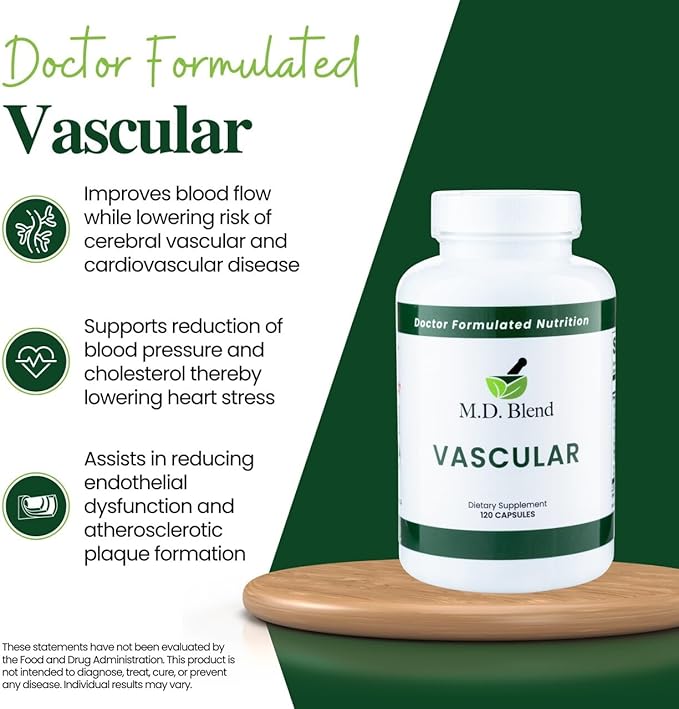 M.D. Vascular - Expert Formulated Supplement - Vascular & Overall Wellness Goals - Proper Flow, Numbers, Balance - Powerful Garlic, Ginger, L-Arginine, Pomegranate - 120 Capsules (Pack of 1)