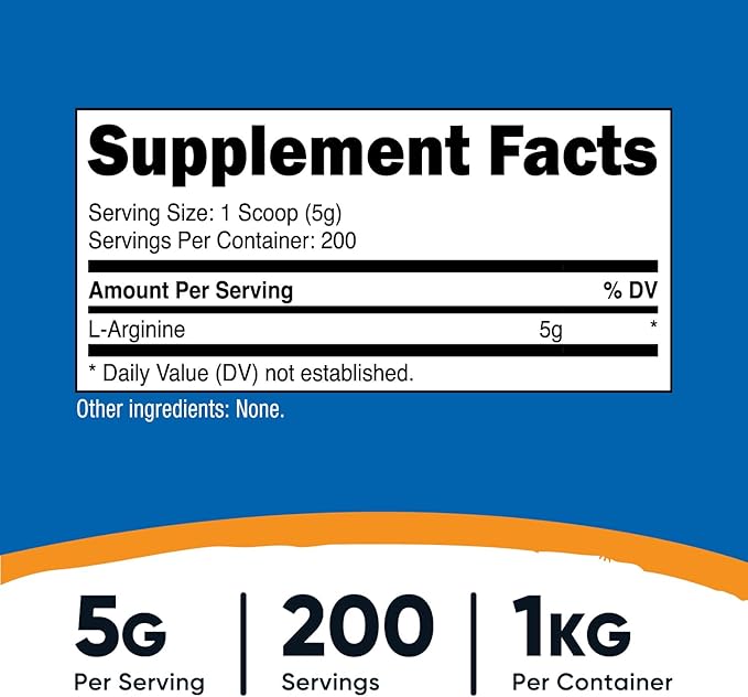 Nutricost L-Arginine Powder 1KG - Pure L-Arginine, 5g Per Serving