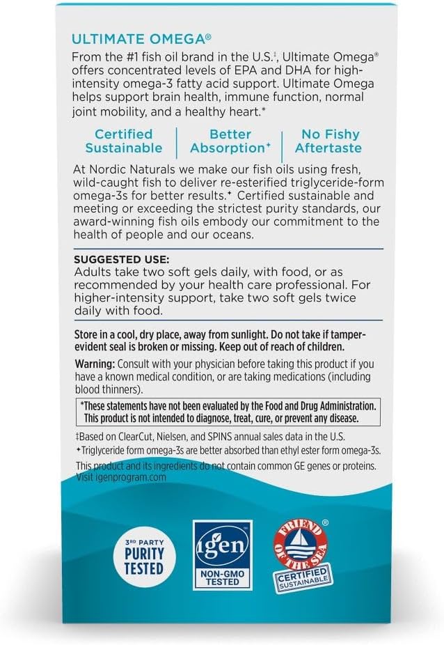 Nordic Naturals Ultimate Omega, Lemon Flavor - 210 Soft Gels - 1280 mg Omega-3 - High-Potency Omega-3 Fish Oil with EPA & DHA - Promotes Brain & Heart Health - Non-GMO - 105 Servings