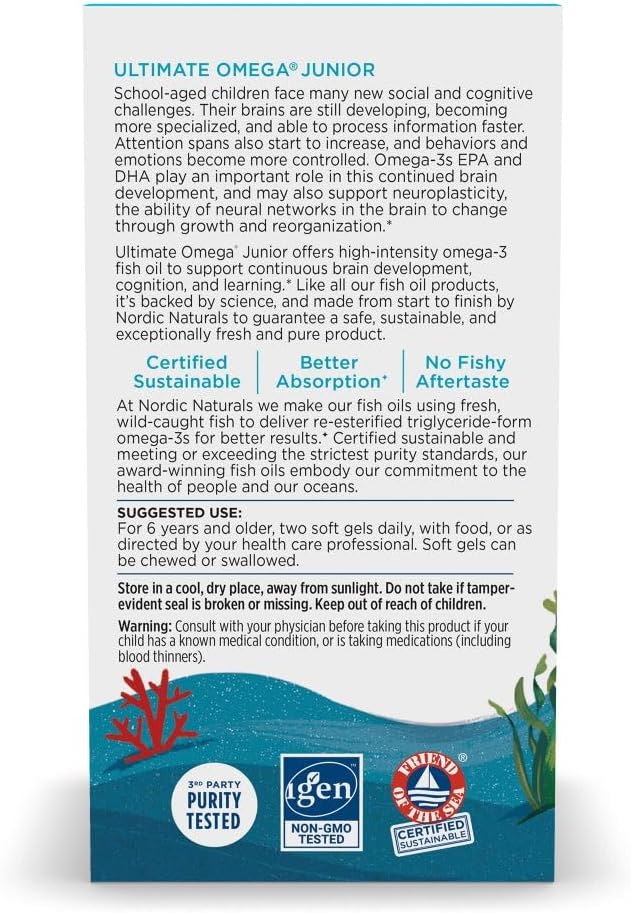 Nordic Naturals Ultimate Omega Jr., Strawberry - 90 Mini Soft Gels - 680 Total Omega-3s with EPA & DHA - Brain Health, Mood, Learning - Non-GMO - 45 Servings