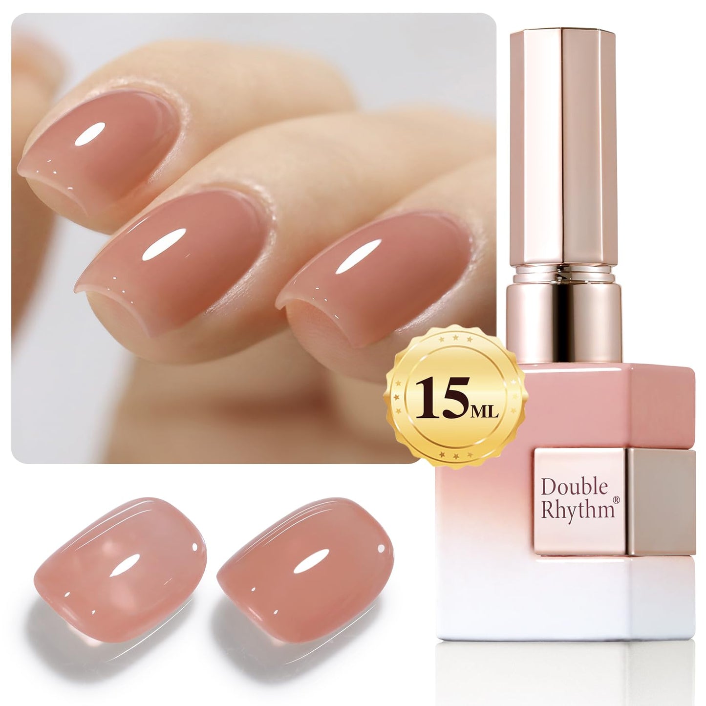 Double Rhythm Translucent Gel Polish Sheer Neutral Natural Light Milky Same Color Same Bottle 15ML Jelly Nail Polish Nail Art DIY at Home (Neutral Nude-A1415)